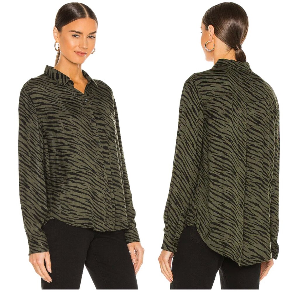 Rails | Hunter Flannel in Olive Animal Stripe - Picture 2 of 6
